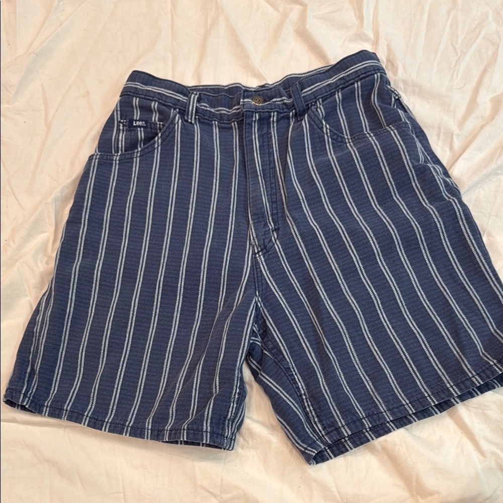 Lee Navy Striped Denim Shorts